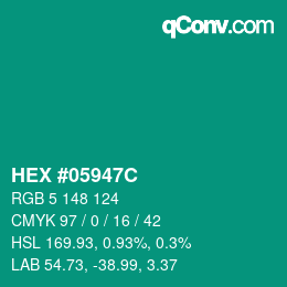 カラーコード: HEX #05947C | qconv.com