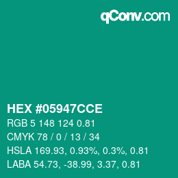 Code couleur: HEX #05947CCE | qconv.com