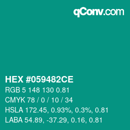 Farbcode: HEX #059482CE | qconv.com