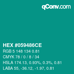 カラーコード: HEX #059486CE | qconv.com