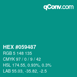 颜色代码: HEX #059487 | qconv.com