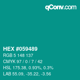 カラーコード: HEX #059489 | qconv.com