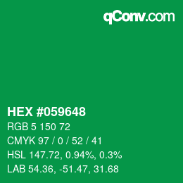 Farbcode: HEX #059648 | qconv.com