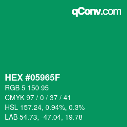 カラーコード: HEX #05965F | qconv.com