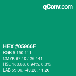 カラーコード: HEX #05966F | qconv.com