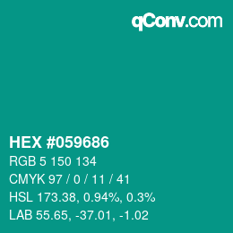 Code couleur: HEX #059686 | qconv.com