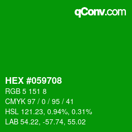 颜色代码: HEX #059708 | qconv.com