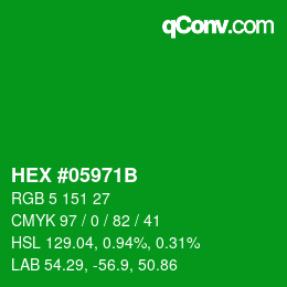 カラーコード: HEX #05971B | qconv.com
