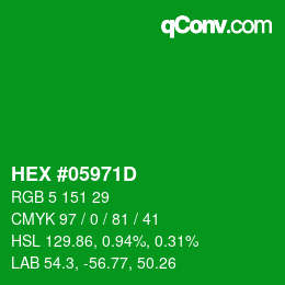 颜色代码: HEX #05971D | qconv.com