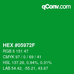 Farbcode: HEX #05972F | qconv.com