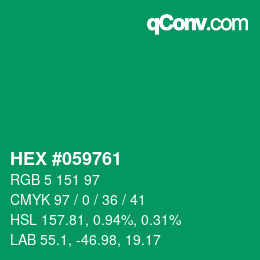 カラーコード: HEX #059761 | qconv.com
