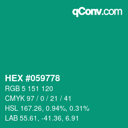 颜色代码: HEX #059778 | qconv.com