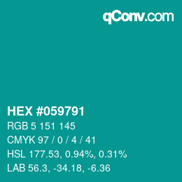 Code couleur: HEX #059791 | qconv.com