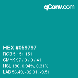 Farbcode: HEX #059797 | qconv.com