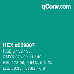 Farbcode: HEX #059887 | qconv.com