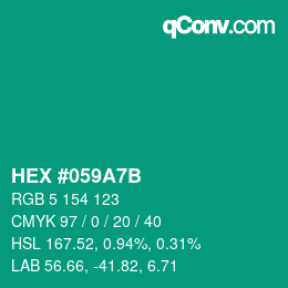 カラーコード: HEX #059A7B | qconv.com