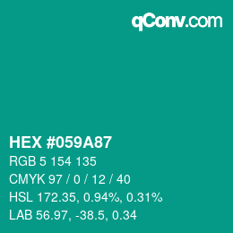 Code couleur: HEX #059A87 | qconv.com