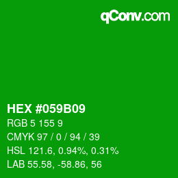 カラーコード: HEX #059B09 | qconv.com