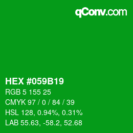 Code couleur: HEX #059B19 | qconv.com