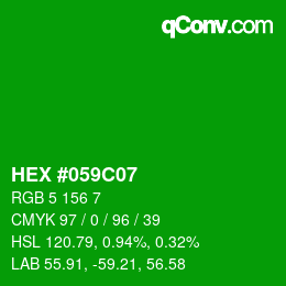 Code couleur: HEX #059C07 | qconv.com