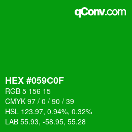 Code couleur: HEX #059C0F | qconv.com