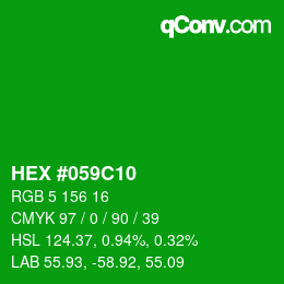 Code couleur: HEX #059C10 | qconv.com