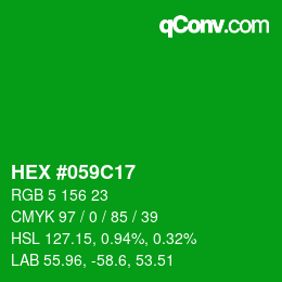 颜色代码: HEX #059C17 | qconv.com