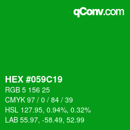 Code couleur: HEX #059C19 | qconv.com