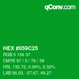Code couleur: HEX #059C25 | qconv.com