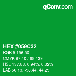 Code couleur: HEX #059C32 | qconv.com