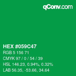 Code couleur: HEX #059C47 | qconv.com