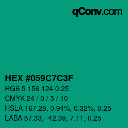颜色代码: HEX #059C7C3F | qconv.com