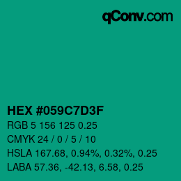 Code couleur: HEX #059C7D3F | qconv.com