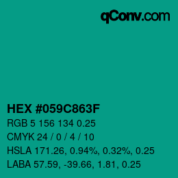 颜色代码: HEX #059C863F | qconv.com