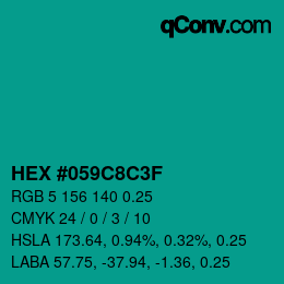 Code couleur: HEX #059C8C3F | qconv.com