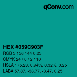 カラーコード: HEX #059C903F | qconv.com