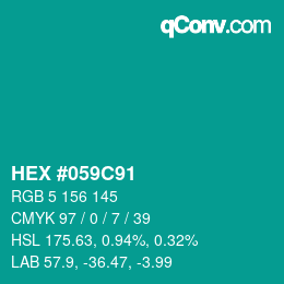 Code couleur: HEX #059C91 | qconv.com
