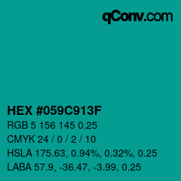 カラーコード: HEX #059C913F | qconv.com