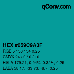 Code couleur: HEX #059C9A3F | qconv.com