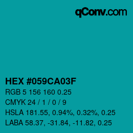 カラーコード: HEX #059CA03F | qconv.com