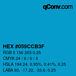 Code couleur: HEX #059CCB3F | qconv.com