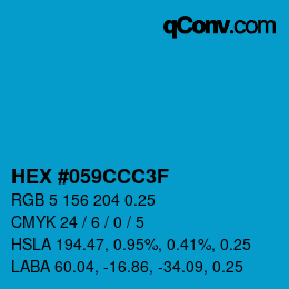 カラーコード: HEX #059CCC3F | qconv.com