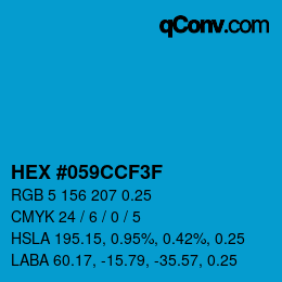 Farbcode: HEX #059CCF3F | qconv.com