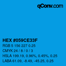 Code couleur: HEX #059CE33F | qconv.com