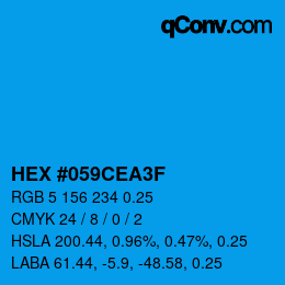 カラーコード: HEX #059CEA3F | qconv.com