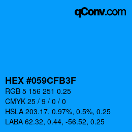 颜色代码: HEX #059CFB3F | qconv.com