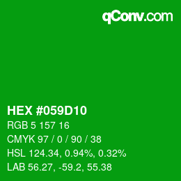Code couleur: HEX #059D10 | qconv.com