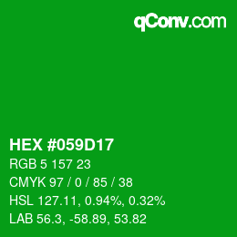 Code couleur: HEX #059D17 | qconv.com