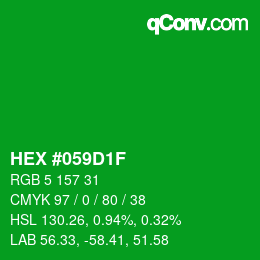 カラーコード: HEX #059D1F | qconv.com