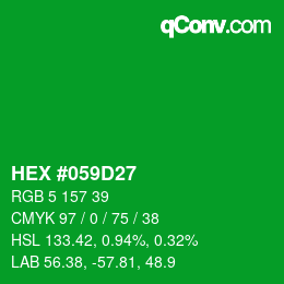 Code couleur: HEX #059D27 | qconv.com